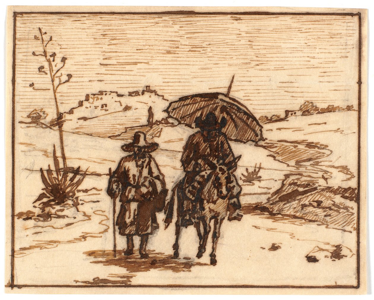 Eşek binicisi ve bir yaya ile İtalyan manzarası by Martinus Rørbye