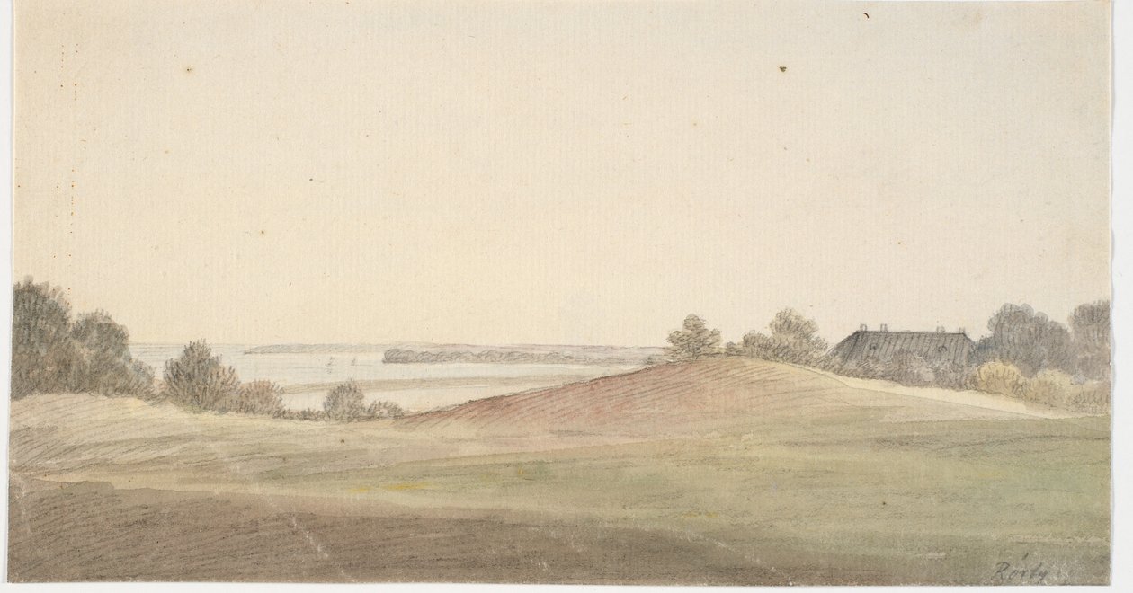 Arka planda su bulunan manzara ve ev t.h. by Martinus Rørbye