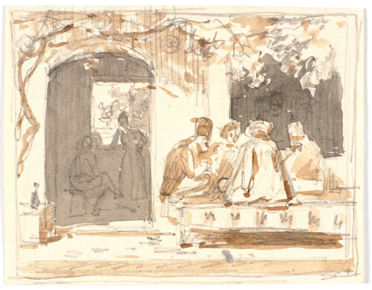 Türk kahvesi ve berber dükkanının önündeki Satranç Partisinde Doğulular by Martinus Rørbye