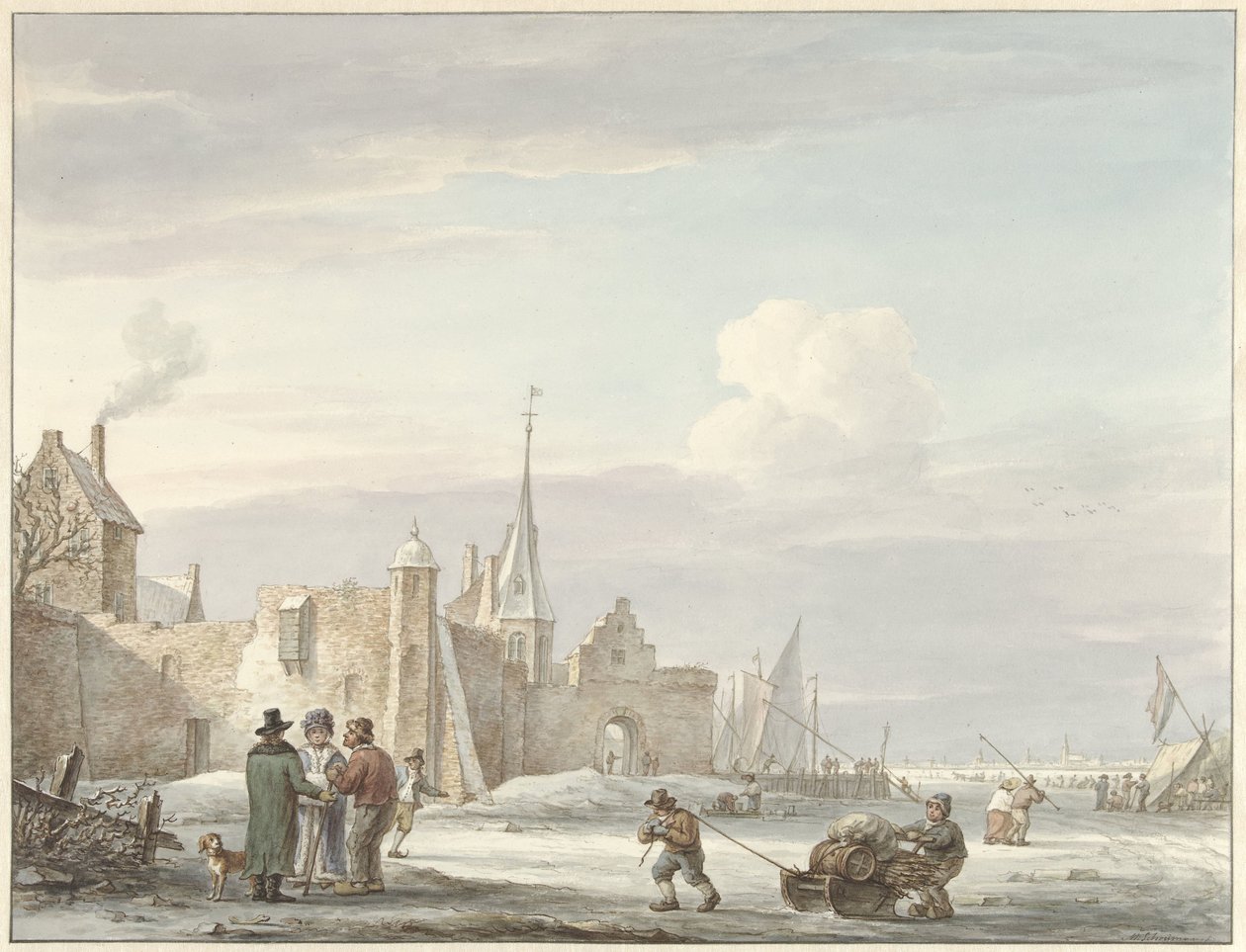 Kışın şehir manzarası by Martinus Schouman