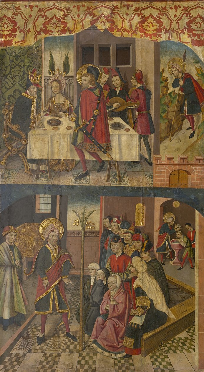Aziz Christopher Şeytandan Korkan Kralın Vedası, Aziz Christopher ve Mühtedileri, 1480-85 by Martín de Soria