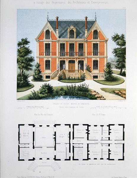 Paris yakınlarındaki küçük bir kır evi projesi, Walter tarafından kazınmış, 