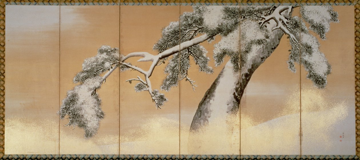Kar Altındaki Çamlar (kalem ve mürekkep, renk, panelde altın kağıt) (bkz. 216568) by Maruyama Okyo