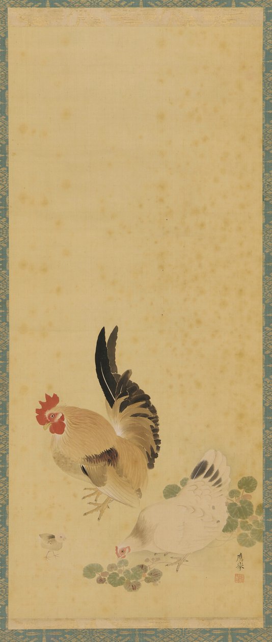 Horoz, tavuk ve civciv, Edo dönemi, 18. yüzyıl. by Maruyama Okyo
