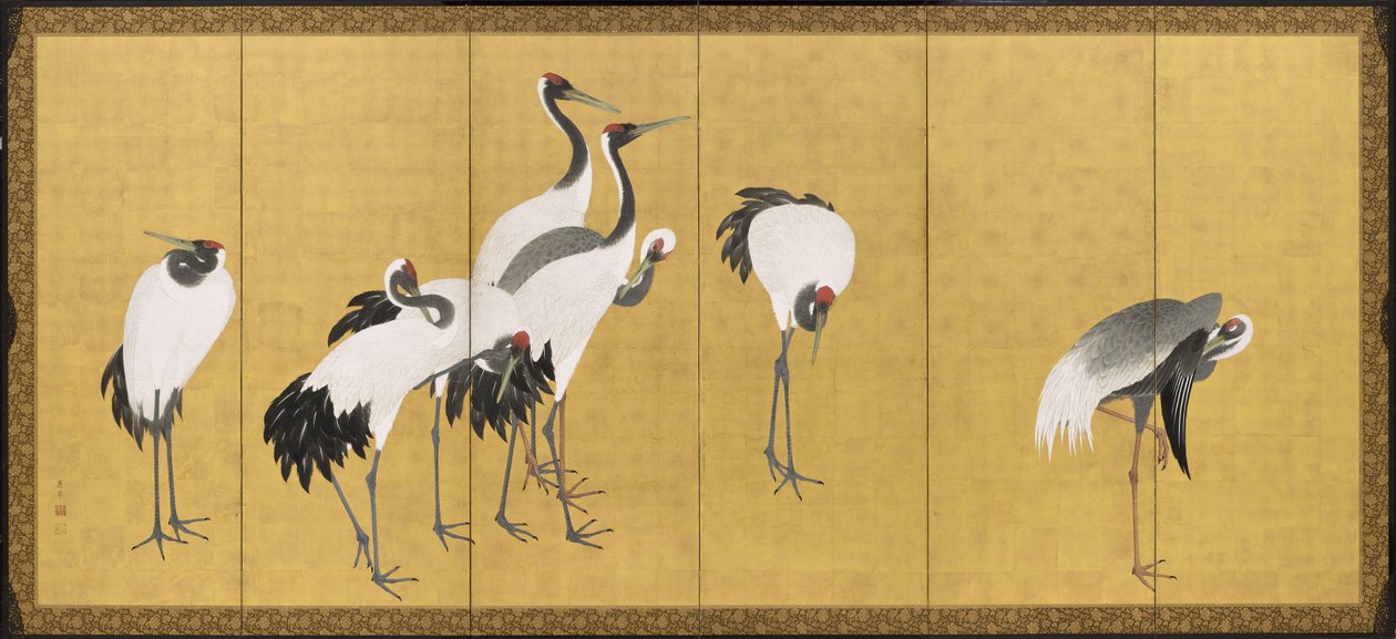 Turnalar, Anei Dönemi, 1772 (panelde mürekkep, renk ve altın varak) by Maruyama Okyo