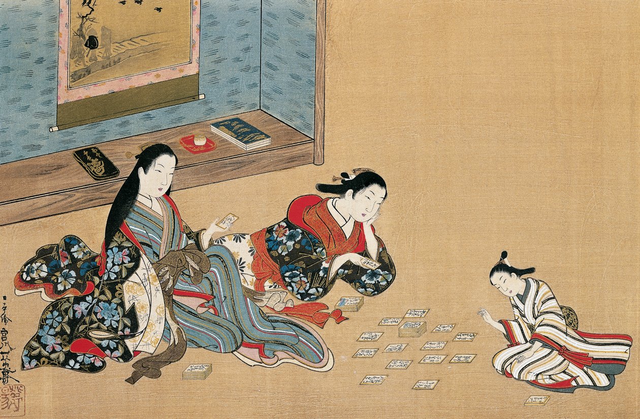 Kağıt oynayan kadınlar, Maruyama Okyo (1733-1765), ukiyo-e tarzında ipek boyama, Japonya by Maruyama Okyo