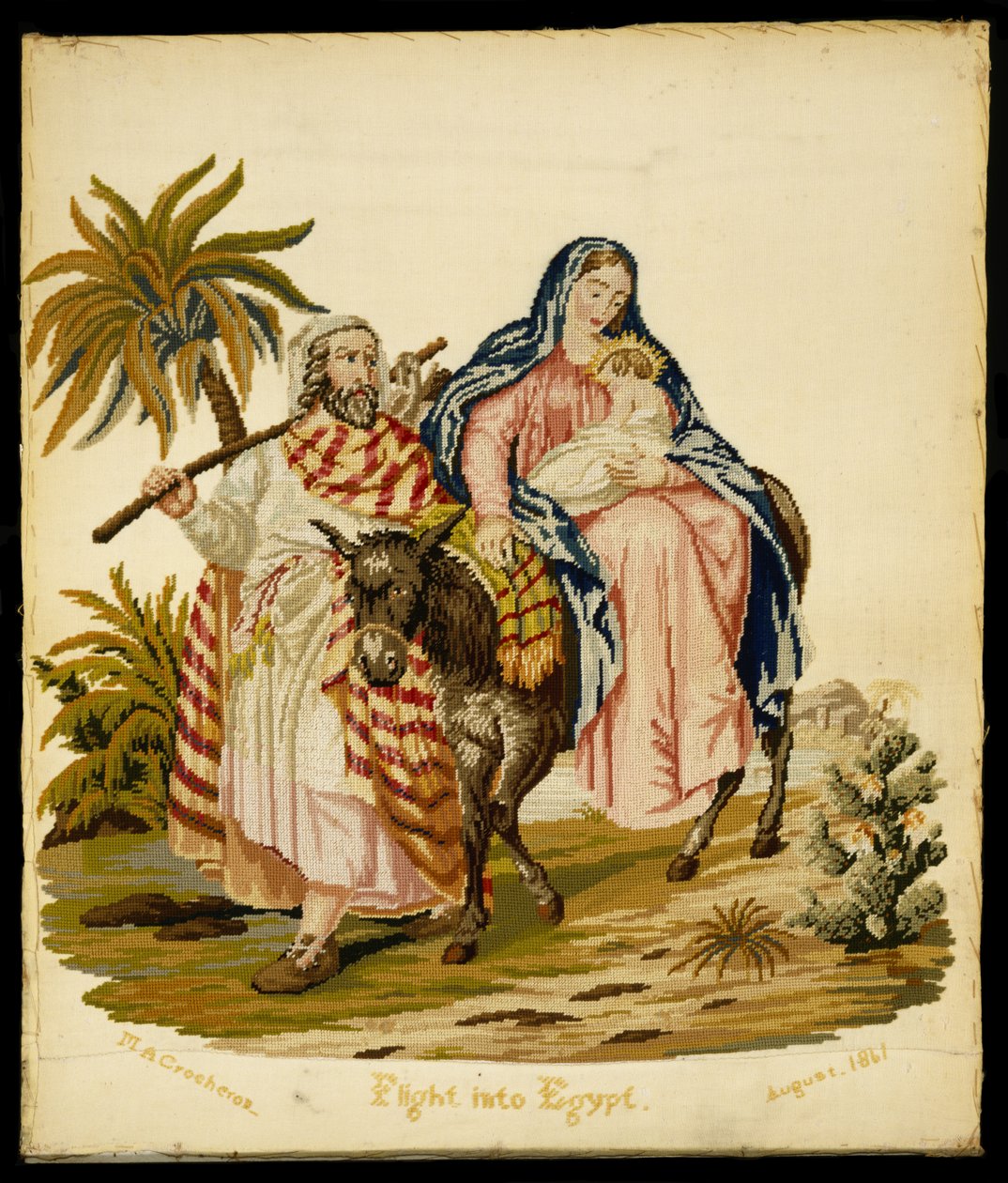 Flight into Egypt, 1861 (linen and wool) by Mary Ann 1812 1888 Crocheron
