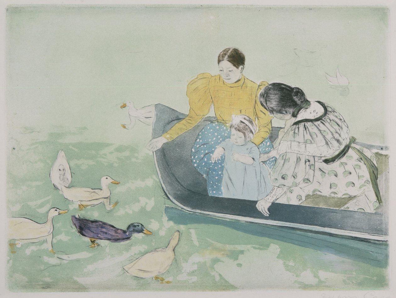 Ördekleri beslemek by Mary Cassatt