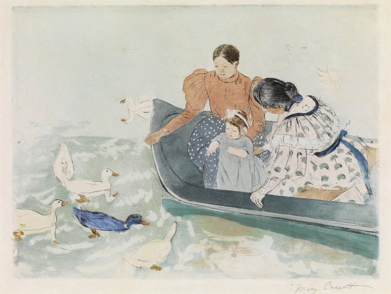 Ördekleri beslemek by Mary Cassatt