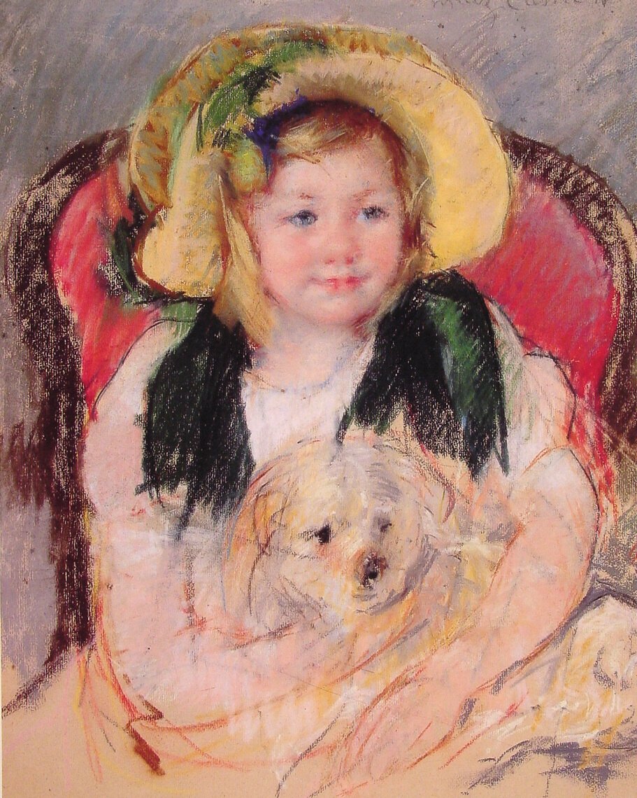 Sara, köpeğiyle bir Koltukta by Mary Cassatt