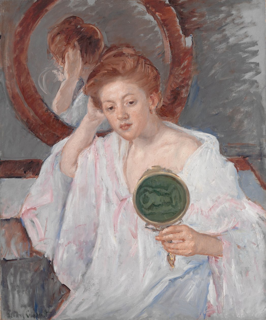 Denise Tuvalet Masasında, c.1908-9 by Mary Cassatt