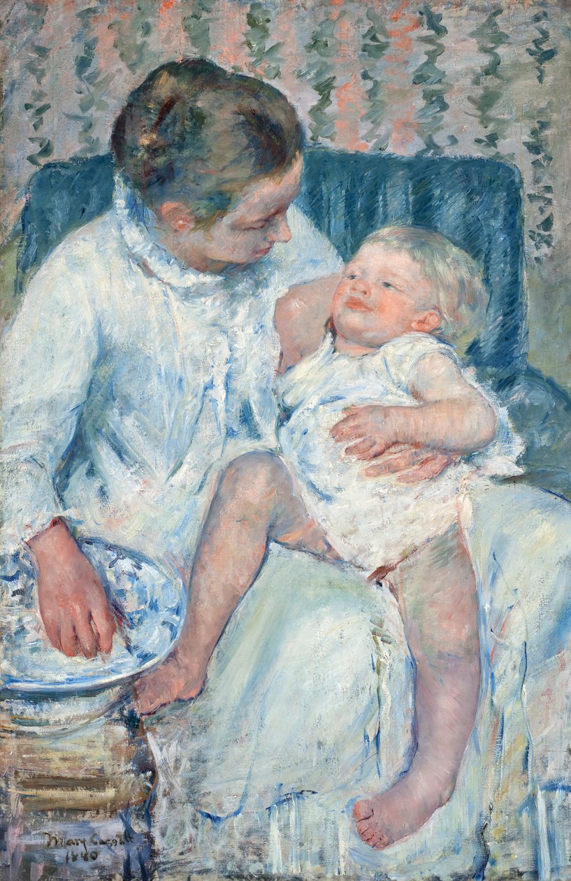 Anne Uyuyan Çocuğunu Yıkamak Üzere by Mary Cassatt