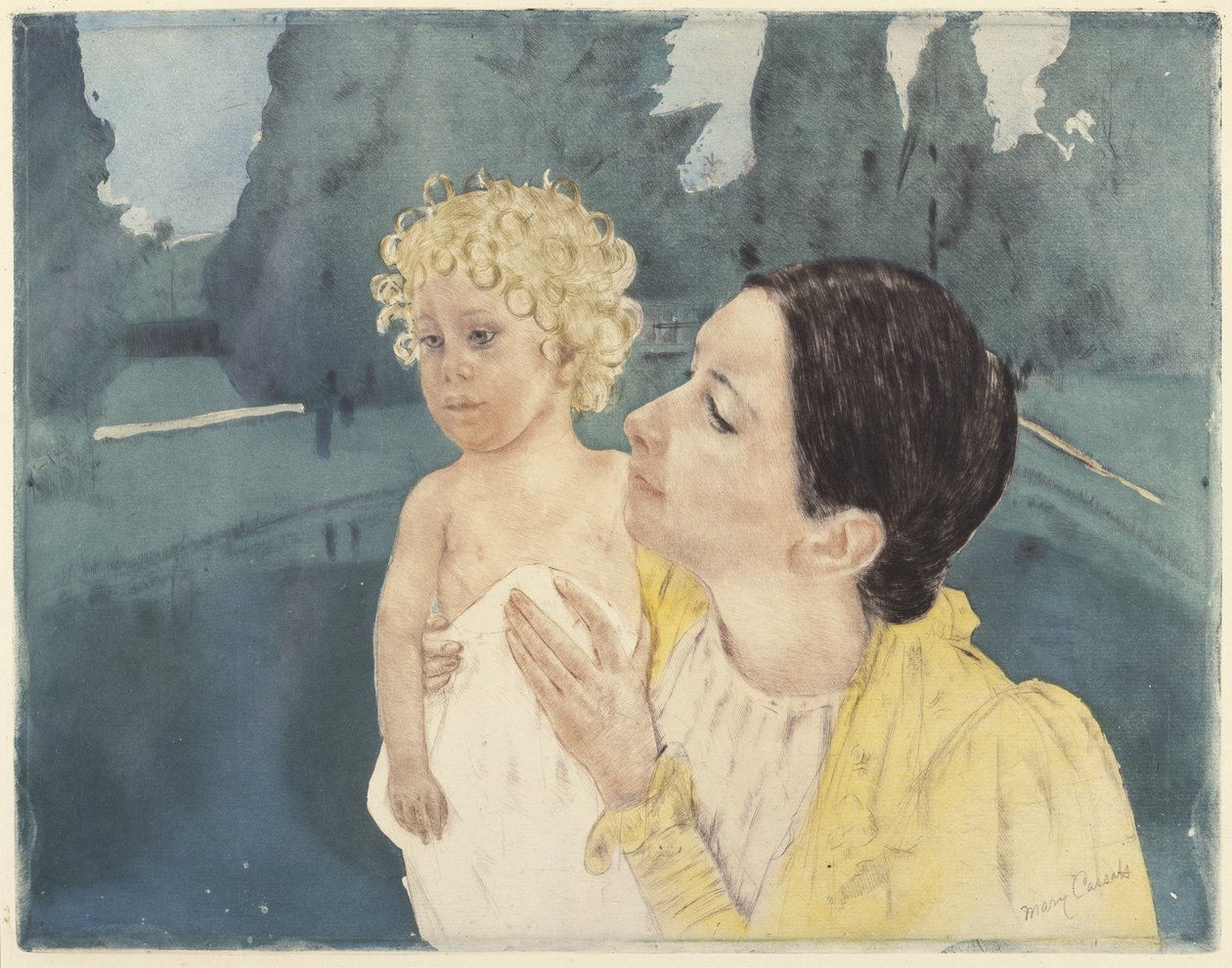 Bir Havuzdan Önce Anne ve Çocuk, 1898 (drypoint ve aquatint kağıt üzerinde) by Mary Cassatt