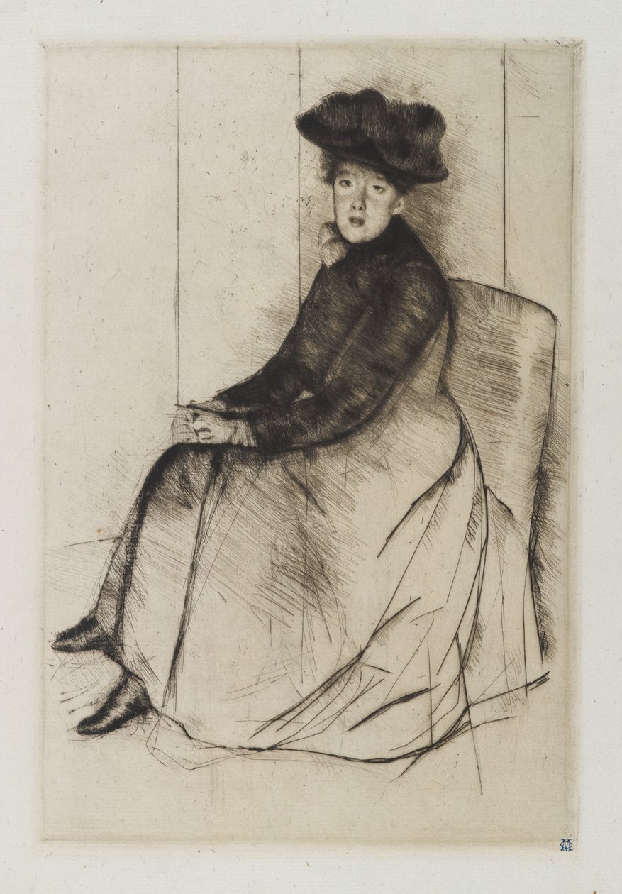 Yansıma, c.1890 (yeşil renkli serilmiş kağıt üzerinde kuru nokta) by Mary Cassatt