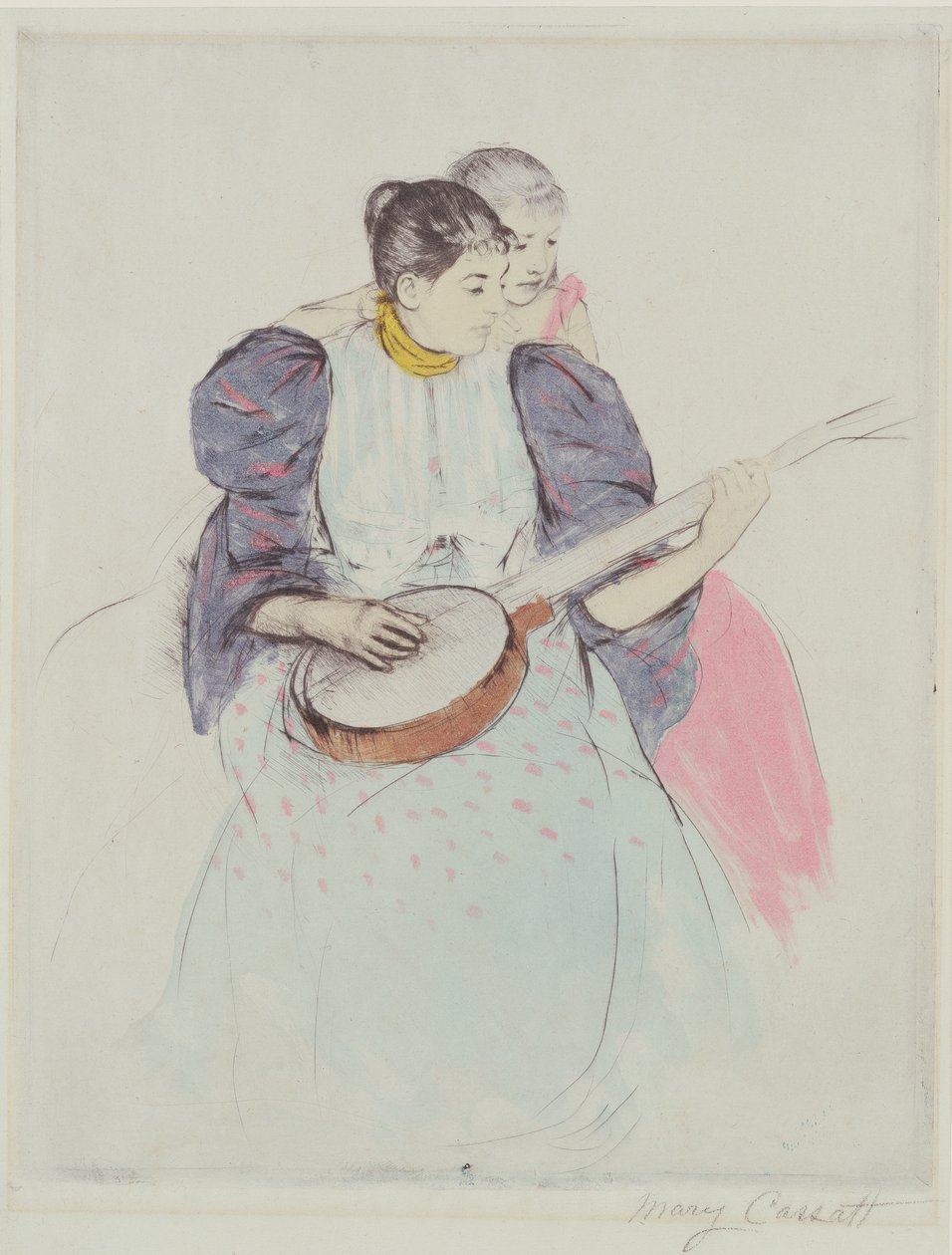 Banjo Dersi, 1893 (kağıt üzerinde kuru nokta, yumuşak zemin ve aquatint) by Mary Cassatt