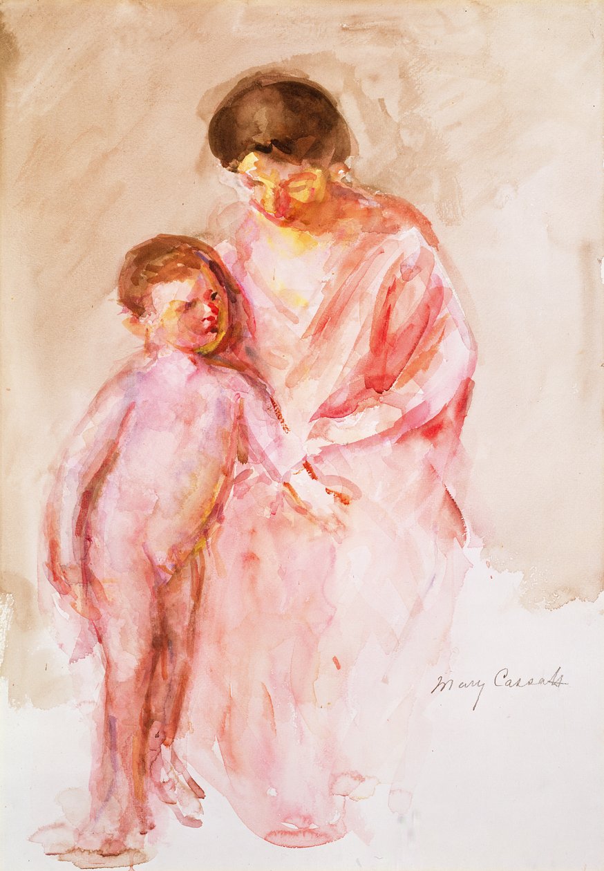 Yanında Çıplak Çocuk Olan Kadın (kağıt üzerinde wc) by Mary Cassatt