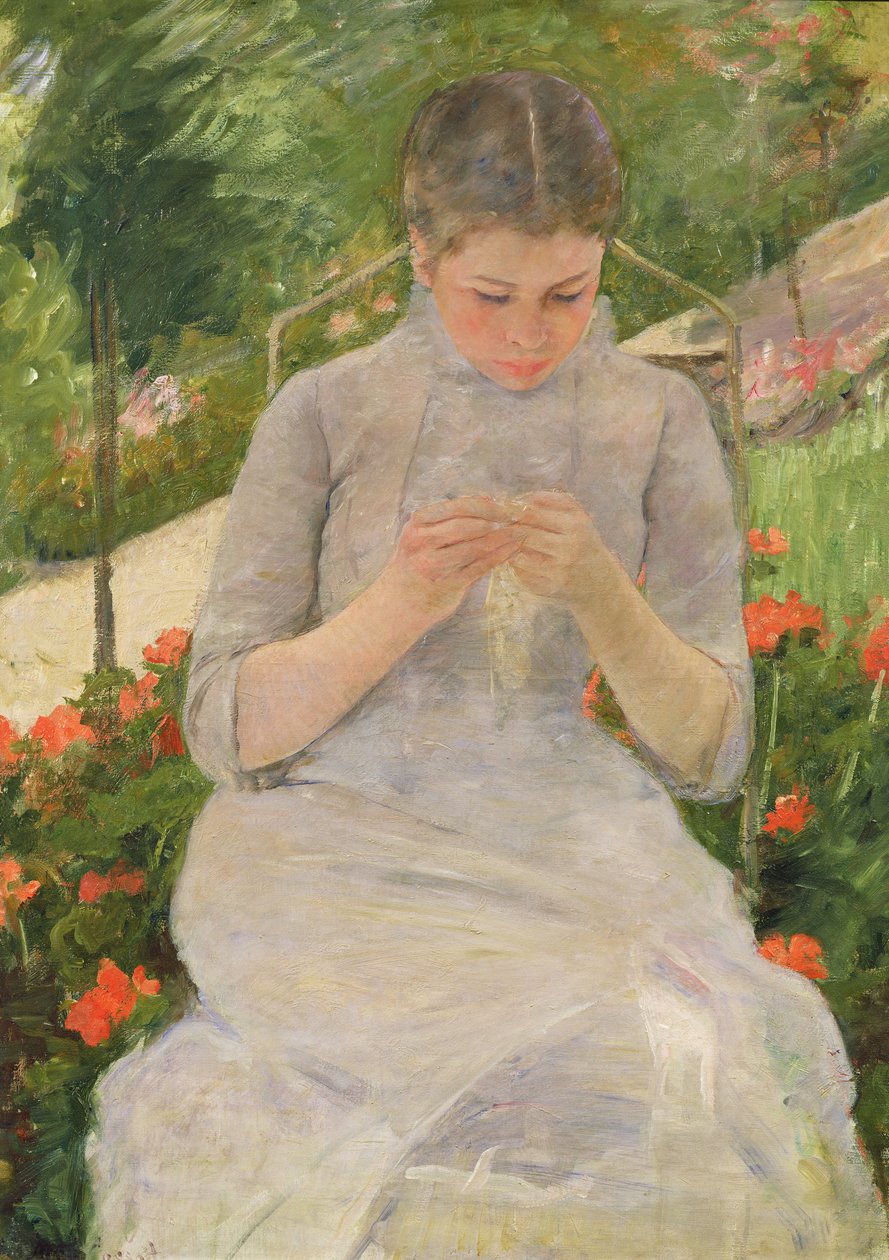 Bahçede Dikiş Diken Genç Kadın, 1880-82 dolayları by Mary Cassatt