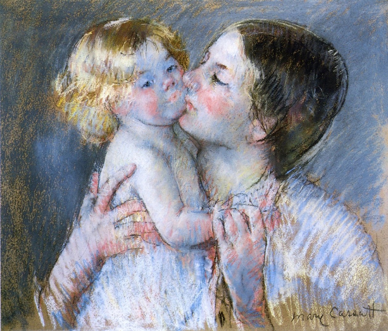 Bebek Anne için Bir Öpücük, 1897 (kağıt üzerinde pastel) by Mary Cassatt