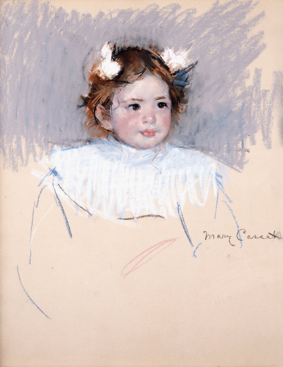 Ellen Saçında Fiyonklu, Sağa Bakıyor, 1899 by Mary Cassatt