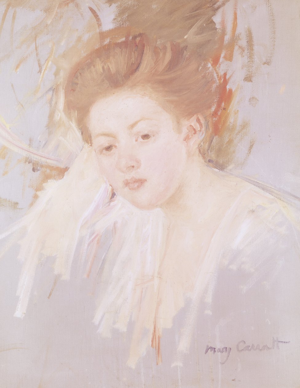 Head of a Young Girl (pastel on paper) by Mary Cassatt