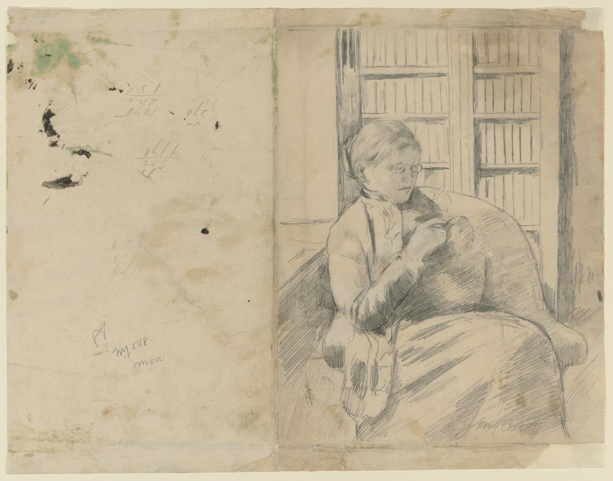 Kütüphane rektosunda örgü, Kütüphanede örgü tersi, c. 1881. by Mary Cassatt