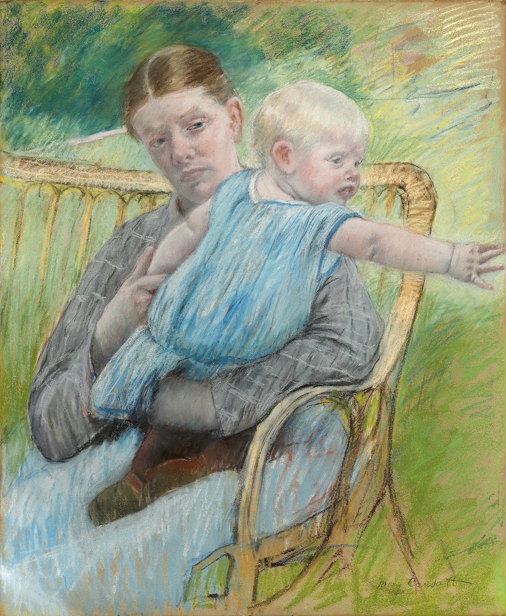Sağa Uzanan Bir Bebeği Tutan Mathilde, 1889 dolayları by Mary Cassatt