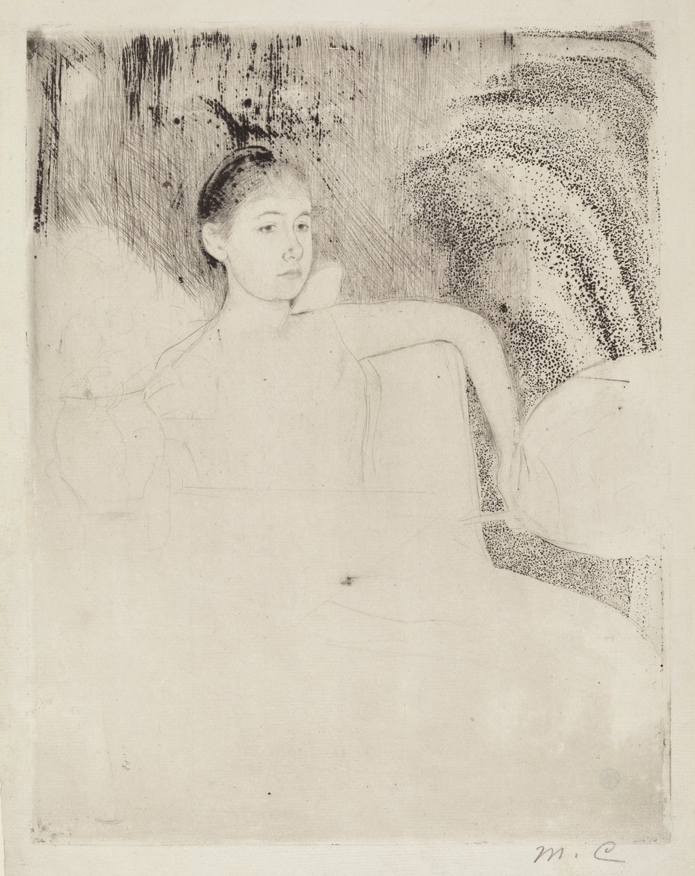 Mimi Bir Japon Yelpazesini Tutuyor, c. 1889. by Mary Cassatt