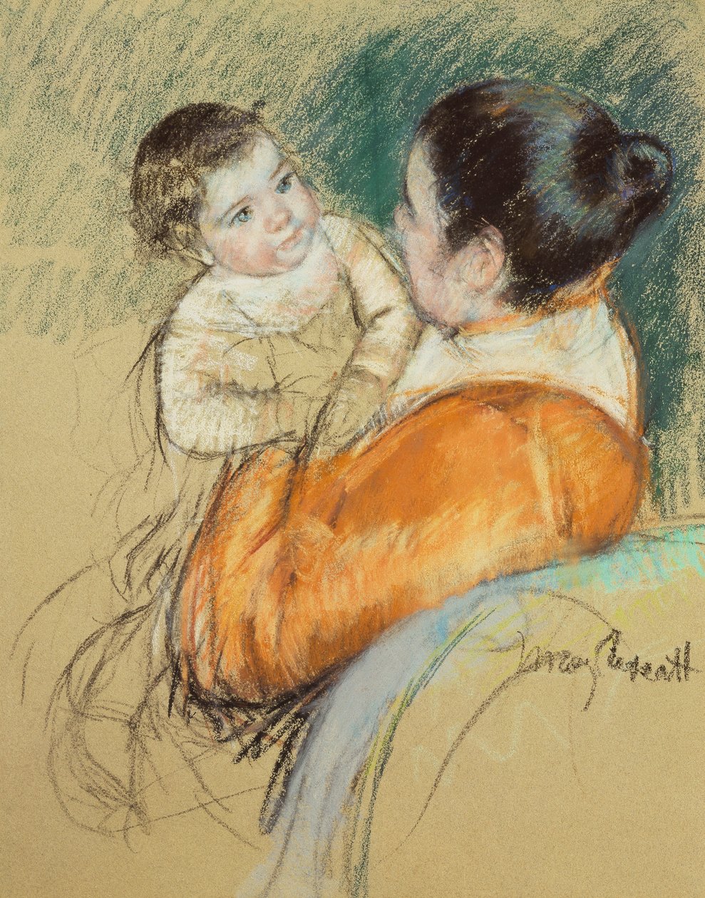 Anne Louise Mavi Gözlü Çocuğunu Tutarak, by Mary Cassatt