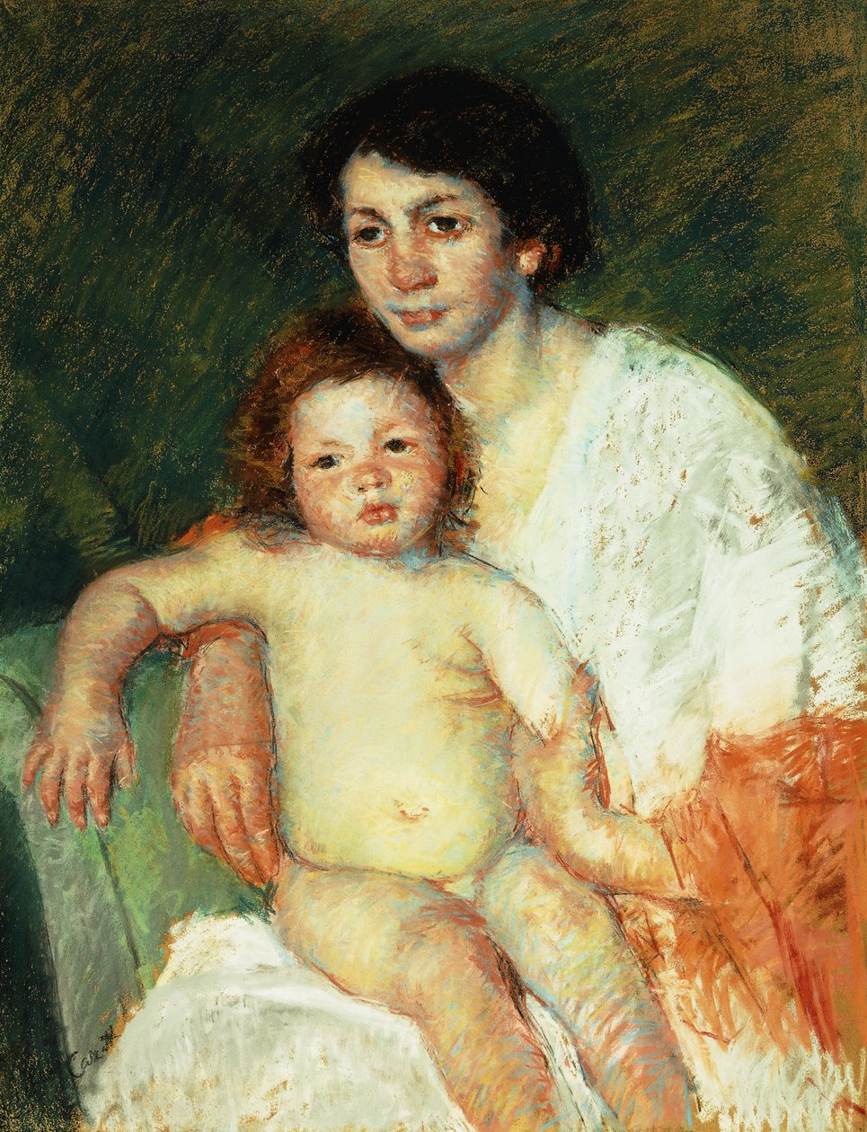 Annenin Kucağında Sağ Kolunu Sandalyenin Arkasına Dayalı Çıplak Bebek, 1913 by Mary Cassatt
