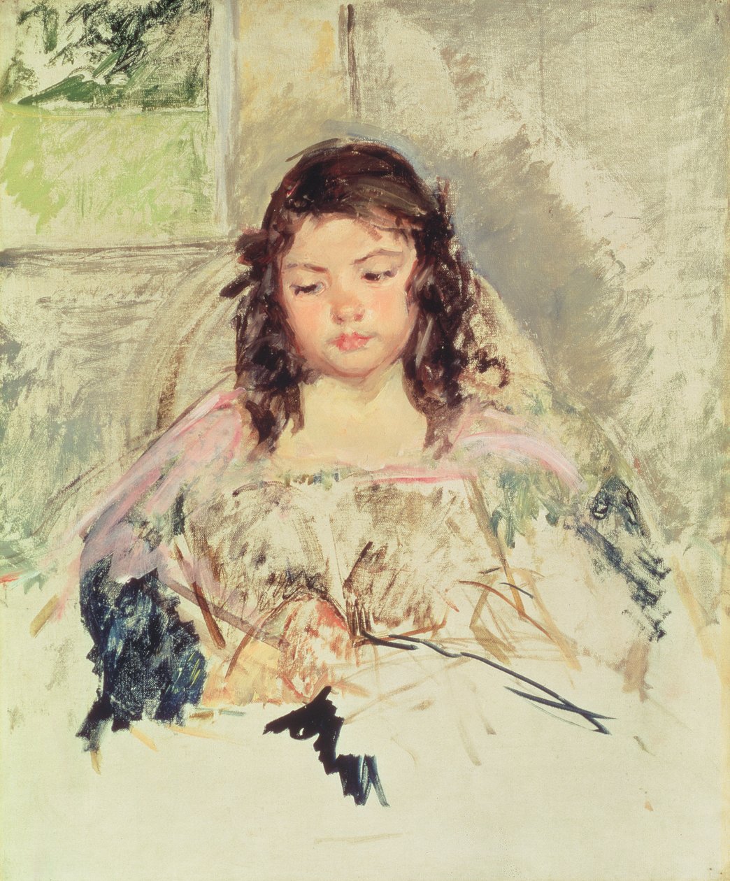 "Yuvarlak Sırtlı Sandalyede Françoise, Okuma" veya "Pembe Bir Kız" için eskiz c.1908 by Mary Cassatt
