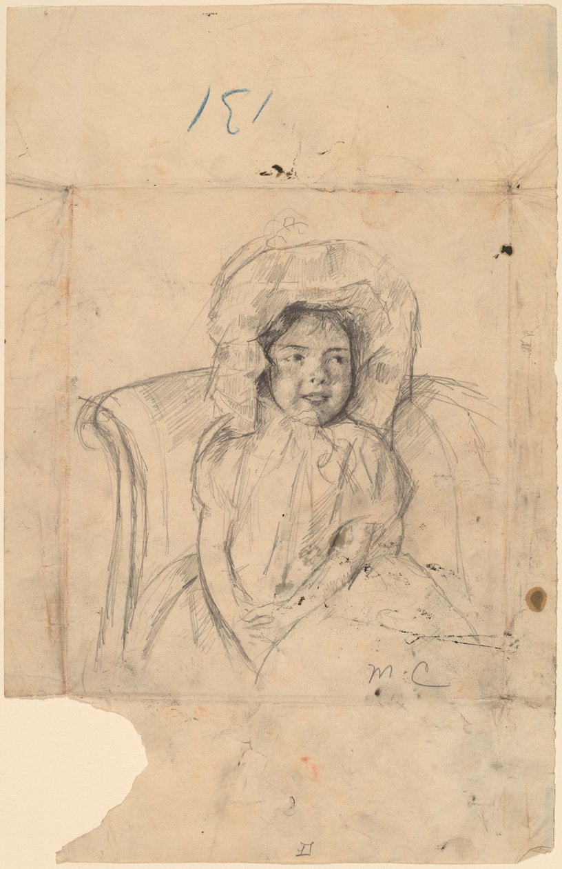 Fırfırlı bir bone takmış gülümseyen Margot by Mary Cassatt
