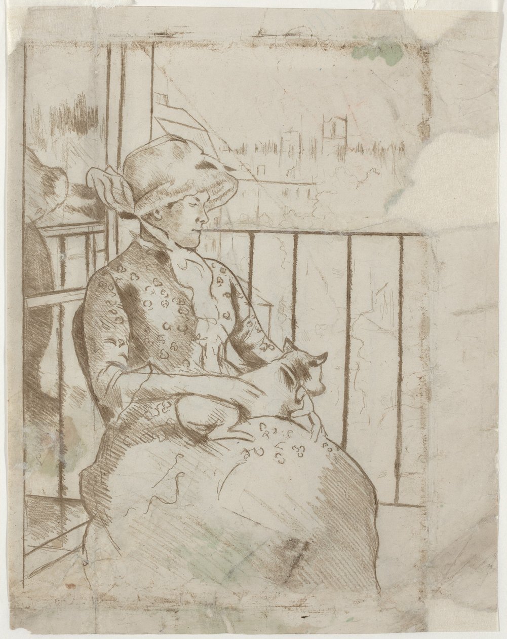 Susan Bir Balkonda Köpek Tutarken [verso] by Mary Cassatt