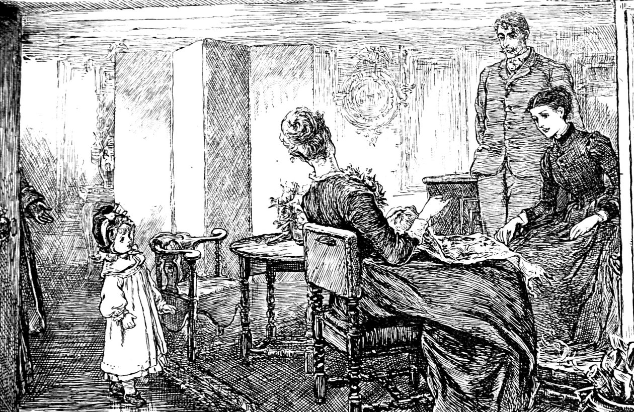 Öğleden sonra ona bebek bakıcılığı yapan teyzesi ve amcası ile küçük bir kız by Mary Ellen Edwards