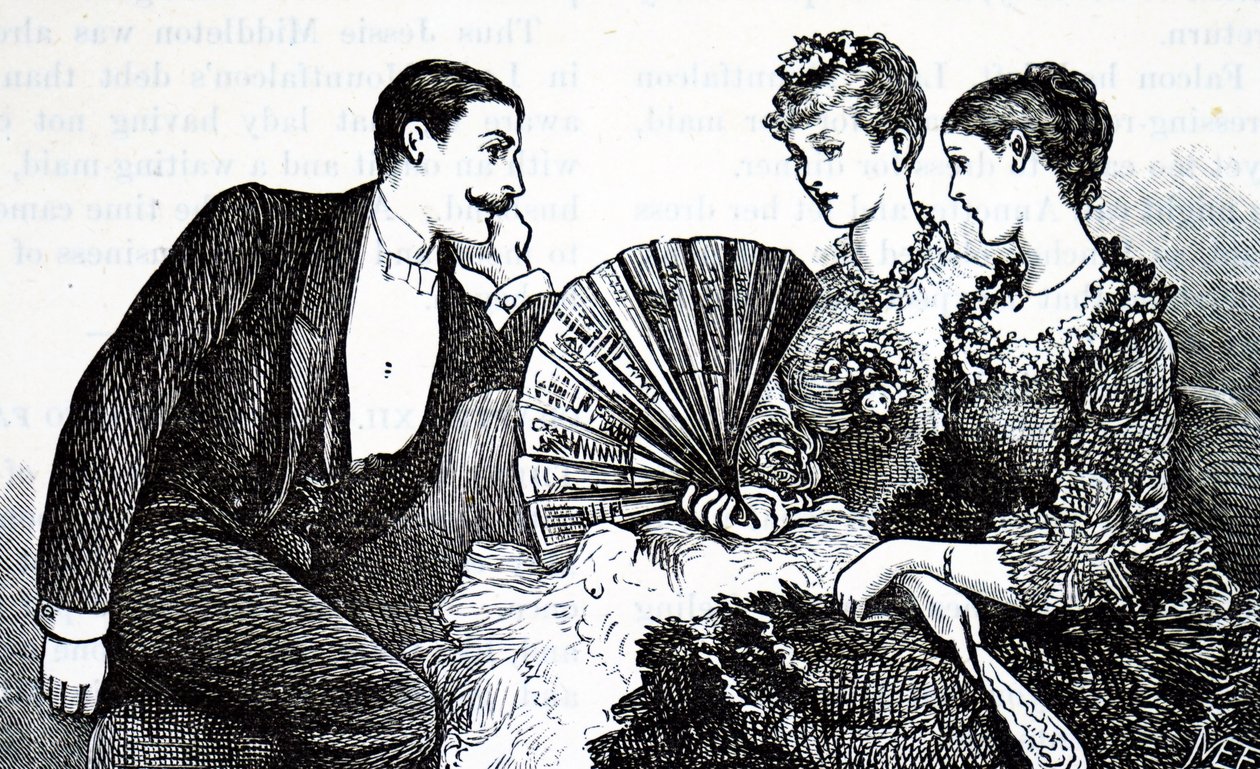 Bir yelpaze kullanan zengin bir genç bayan. by Mary Ellen Edwards