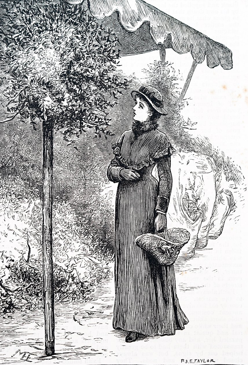 Noel süsleri için kutsal bitki satın alan bir kadın. İngiliz sanatçı Mary Ellen Edwards (1838-1934) tarafından by Mary Ellen Edwards