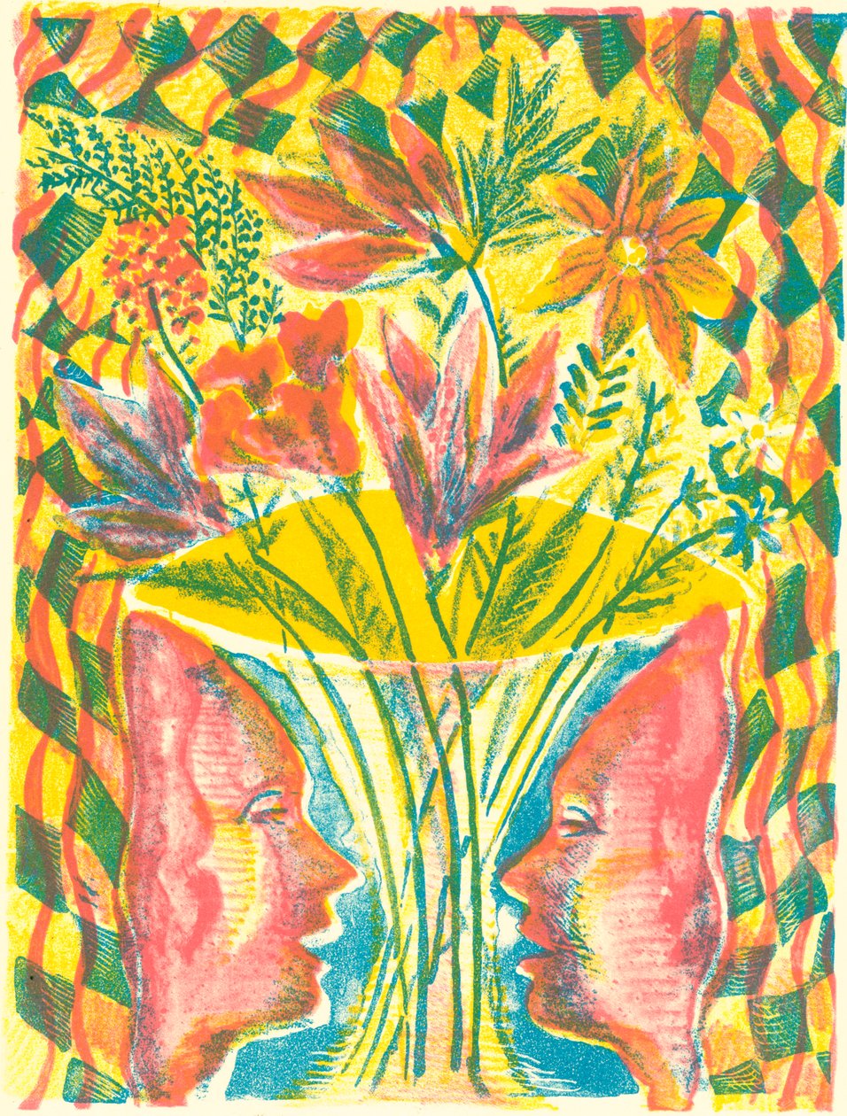 Yüzler ve Çiçekler, 2015 (litografi) by Mary Kuper