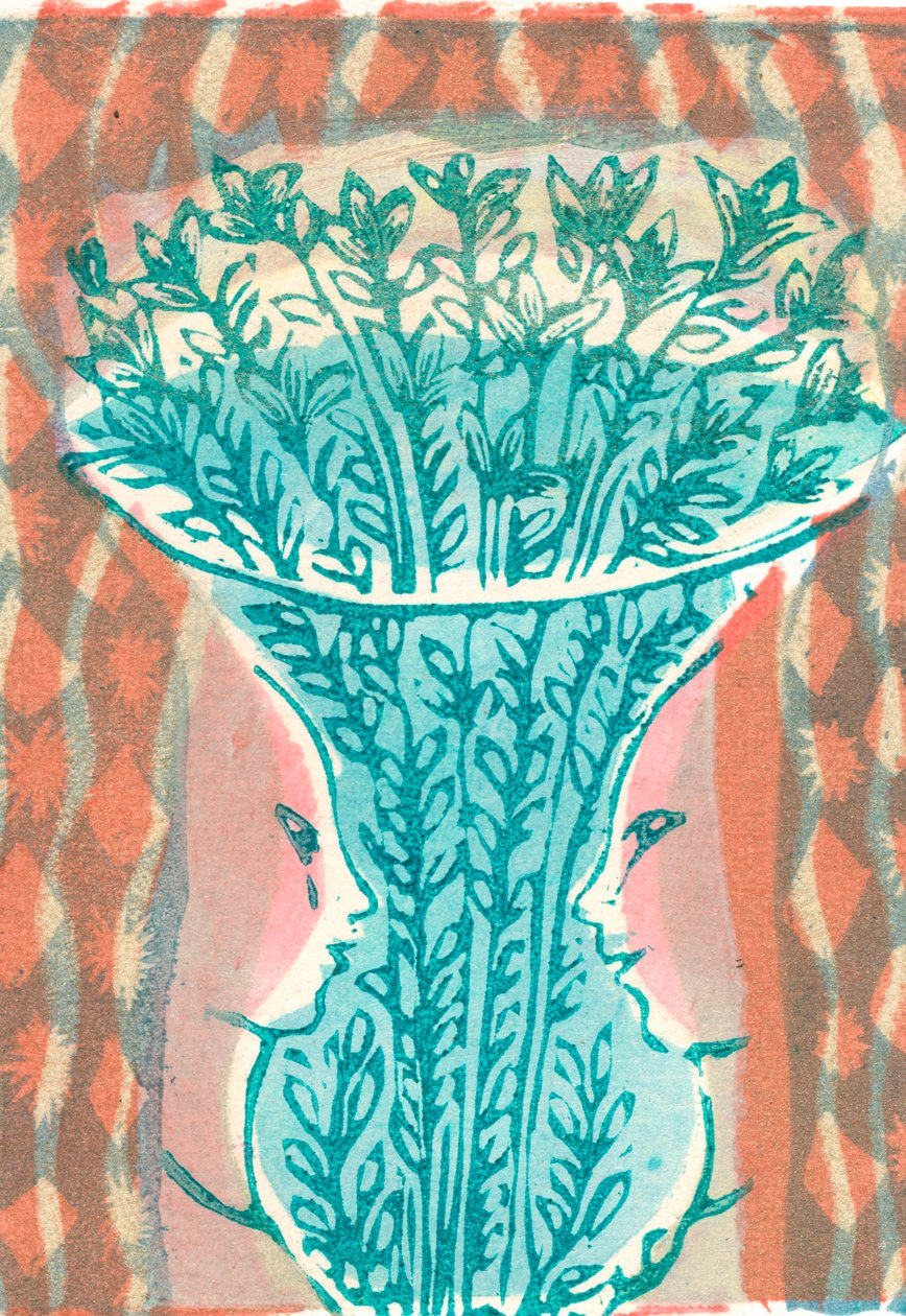 Vazo ve Yüzler, 2007 (vinil gravür) by Mary Kuper