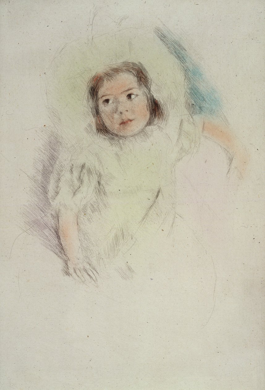 Margot Bir Bone Takıyor (kağıt üzerine renkli gravür) by Mary Stevenson Cassatt