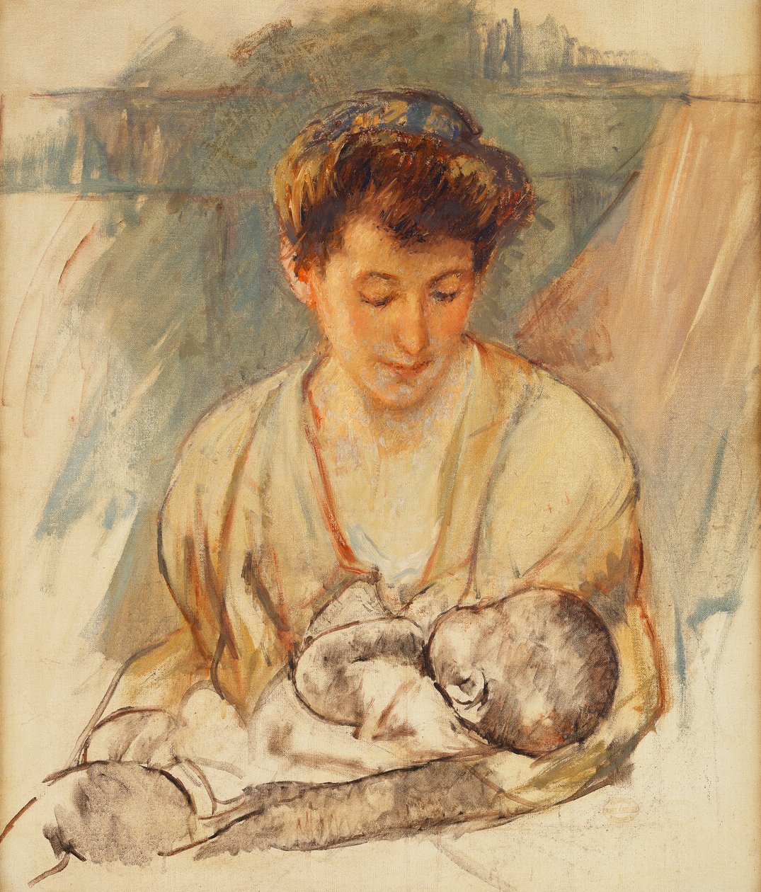 Anne Gül Uyuyan Bebeğine Bakıyor, 1900 dolayları by Mary Cassatt