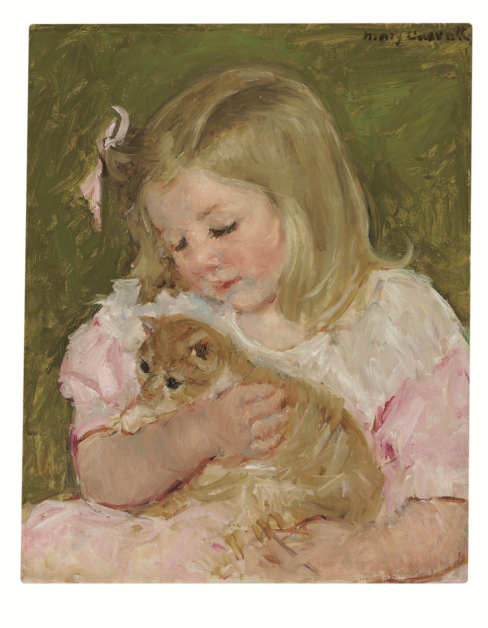 Sara Holding a Cat, c.1907-08 (tuval üzerine yağlıboya) by Mary Stevenson Cassatt