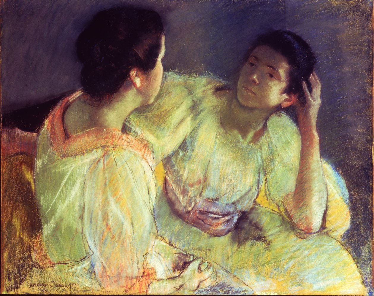 The Conversation, 1896 dolayları (tuval üzerine serilmiş kağıt üzerine pastel) by Mary Stevenson Cassatt