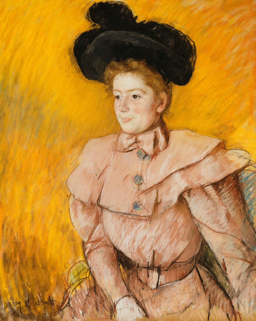 Siyah Şapkalı ve Ahududu Pembesi Kostümlü Kadın, 1899 dolayları by Mary Cassatt
