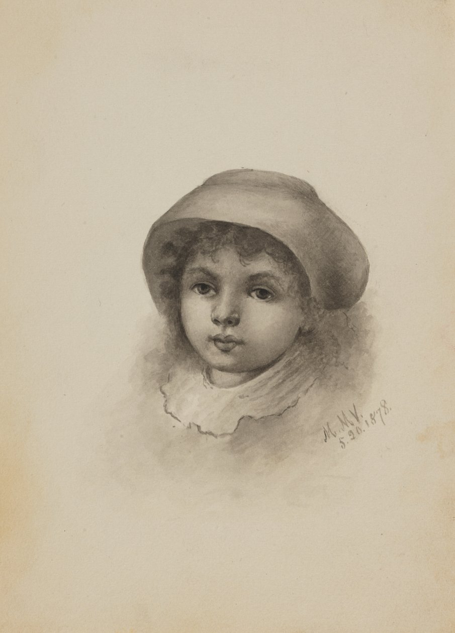 Başlıksız Şapkalı Bir Çocuğun Başı, 1878. by Mary Vaux Walcott