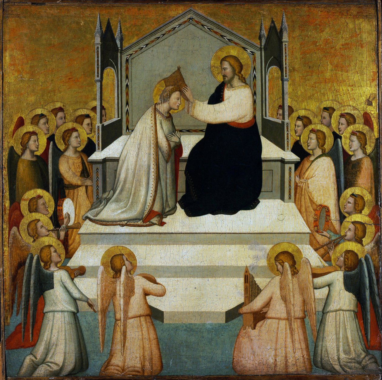 Bakirenin Taç Giymesi - Bakirenin Taç Giymesi - Maso di Banco (?-1348) - 1335-1340 - Panelde Tempera - 51.2x51.7 - Szepmuveszeti Muzeum, Budapeşte by Maso di Banco