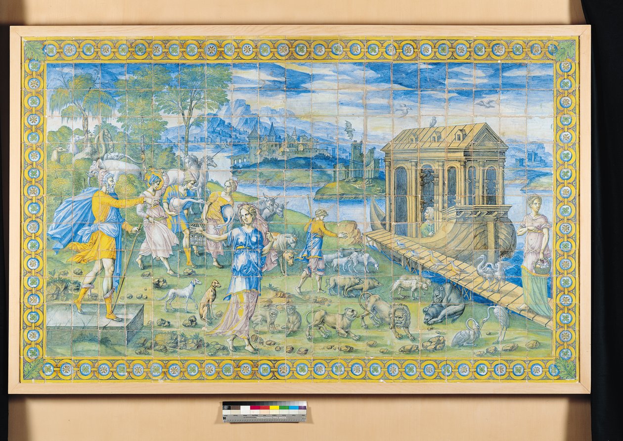Tile depicting the Story of Noah: Embarking in the Ark (ceramic) by Masseot Abaquesne
