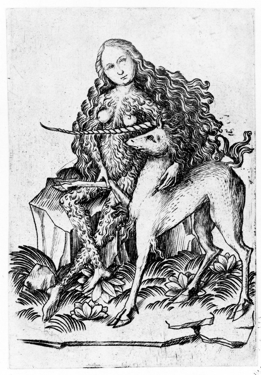 A Wild Woman and a Unicorn c. 1460  by Master E. S.