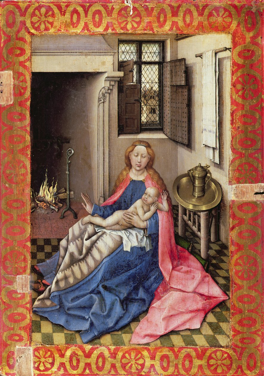 Madonna ve Şöminenin Önündeki Çocuk (panel) (iki parçanın bir parçası, bkz. 73053) by Master of Flémalle