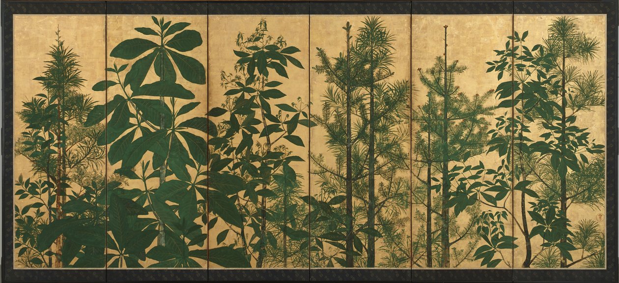 Ağaçlar, erken Edo dönemi (kağıt üzerinde mürekkep, renk ve altın) by Master of I nen Seal