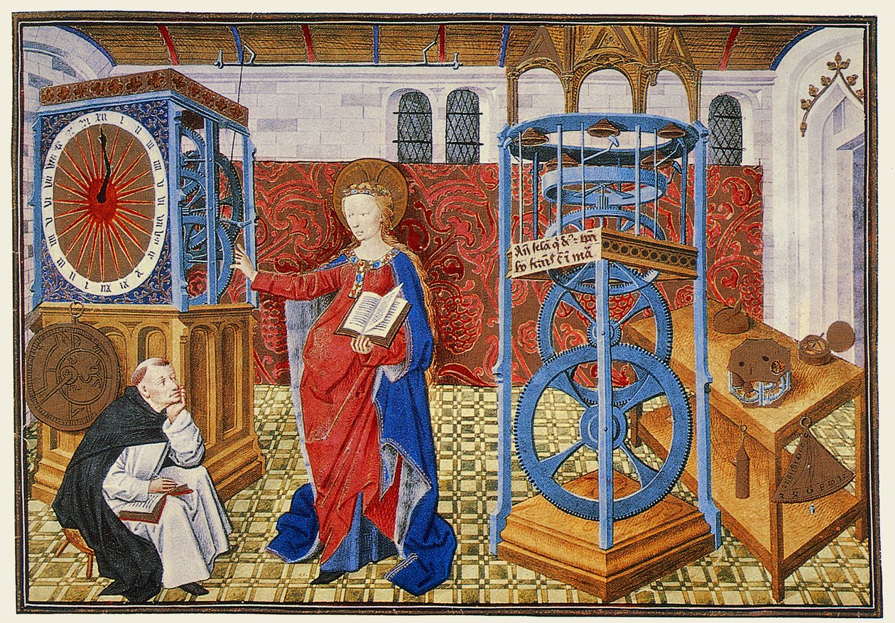 Yazara ölçülülüğün ilkelerini öğreten Bilgelik (Sapience), Henri Suso tarafından yazılan Horologium Sapientiae, c.1455 by Master of Jean Rolin II