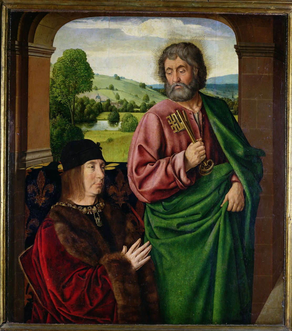 Peter II (1439-1503) St. Peter tarafından sunulan Bourbon Dükü, bir triptiğin sol kanadı, c.1492-93 by Master of Moulins